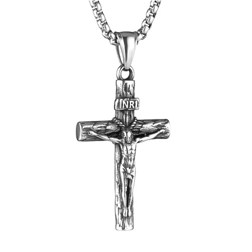 HZMAN Stainless Steel Jesus Crucifix Cross Necklace Religious INRI Cross Pendant for Men Women with 24