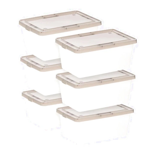 K&J CHIPMUNK Storage Bins 14.5 Qt. Stackable Box, Plastic Storage Bins with Lids, Clear, Gray Lid, Set of 6