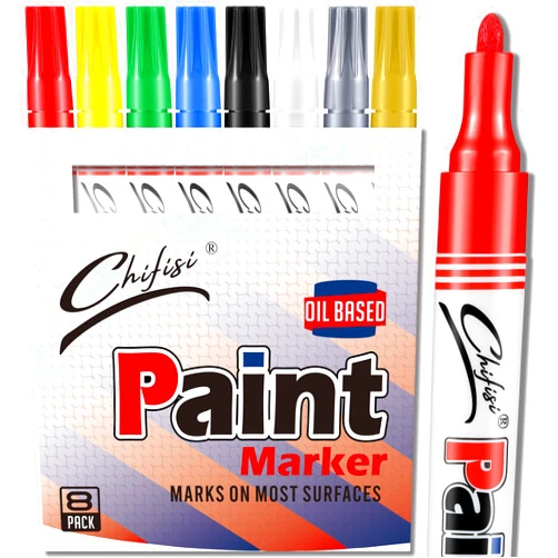 Chifisi Permanent Paint Pens,Medium Tip Oil-Based Paint Pens,Never Fade Quick Dry And Waterproof Paint Marker pen For Plastic,Metal, Wood,Glass, Rock, Fabric,DIY Craft And More(Set of 8)