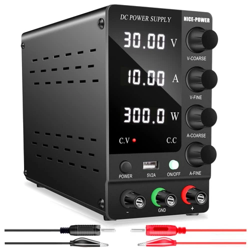 NICE-POWER DC Power Supply Variable 30V 10A, Adjustable Switching Regulated DC Bench Power Supply with Output Switch High Precision 4-Digit LED Display, Benchtop Lab Power Supplies with 5V/2A USB Port