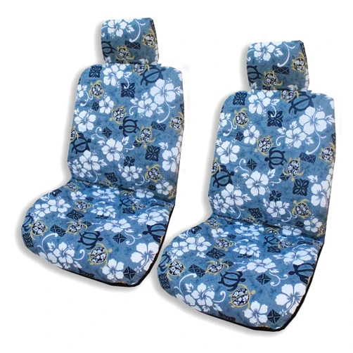 Winnie Fashion Made in Hawaii, Gray Aloha Honu Lucky Turtle Separate Headrest Hawaiian Car Seat Cover - Set of 2