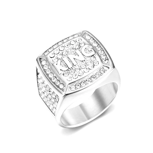 MIVEIVIA KING Ring ICED OUT Ring for men Wedding Rings for Men Letter Square ring Hip Hop ring Radiant Rings Bling Iced Out Jewelry Punk Ring Club ring Heavy Metal ring Party