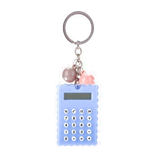 FOSA Mini Calculator, 2 in 1 Calculator&Key Chain,Candy Color Digits Electronic Calculator with Silicone Buttons, Portable Cute Cookies Pocket Key Chain Calculator,Mini,Gray