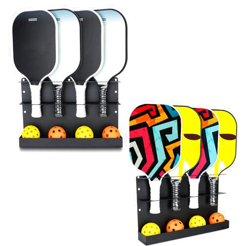 TOPOWN 2PCS Pickleball Paddles Rack/Ball Rack – Holds 4 Paddles and 4 Balls Pickleball Rack for Fence and Wall Heavy-Duty Steel Pickleball Paddle Holder Pickleball Paddle Racks Outdoor