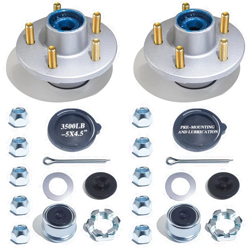 LUXTRKSTO 2Sets Galvanized Trailer Idler Hub Kits 5 Bolt 4.5, Boat Trailer Hubs Kit 5 Lug 5x4.5 Pre-Installed and Lubricated for 3500 lbs 1-1/16'' to 1-3/8'' #84 Spindle Tapered Axle