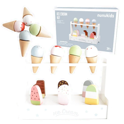 Nunukids Wooden Ice Cream Set Wood Ice Cream Toy for Kids 10pc Ice Cream Toys for Toddlers