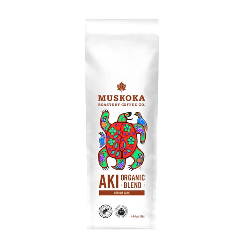 MUSKOKA ROASTERY COFFEE CO. Muskoka Roastery Coffee, Aki Organic Blend, Medium Dark Roast, Ground Coffee, 454g