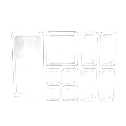 Isaac Jacobs 10-Piece, 4-Size Clear Drawer Organizer Set, Plastic Storage Bin, Multi-Use, Home Office, Desk Drawers, Closet, Pantry, Bedroom, Bathroom, Kitchen