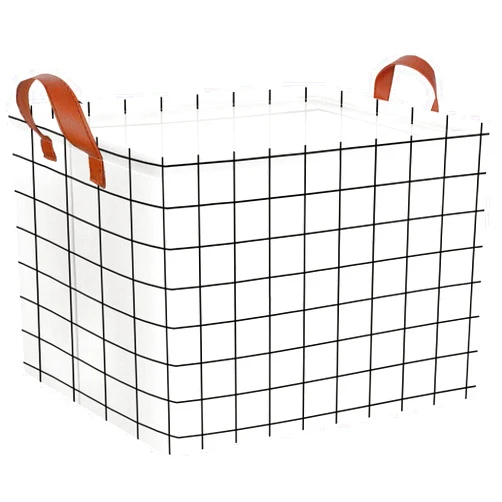 CLOCOR Rectangular Storage Basket,Collapsible Cute Pattern Storage Bin,Waterproof Coating Storage Box with Handles,Gift Baskets,Toy Organizer,Shelf Basket (white checks)