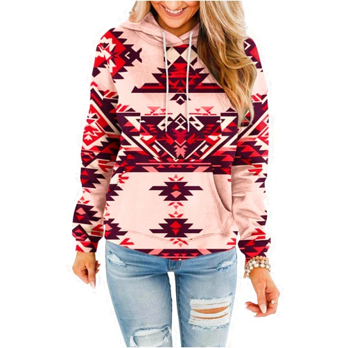 FOCLMP Women Western Ethic Hoodie Aztec Style Print Graphic Sweatshirts Pullover Hooded Pullover Tops Shirts Vintage Clothing