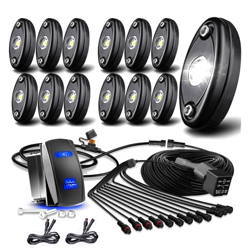 LEDKITO R1 White LED Rock Lights Kit with Roker Switch Wire Harness 12PCS for Trucks Off Road RZR SUV ATV UTV Super Bright Pure White Under Glow Lights Trail TRAI Rig Lights