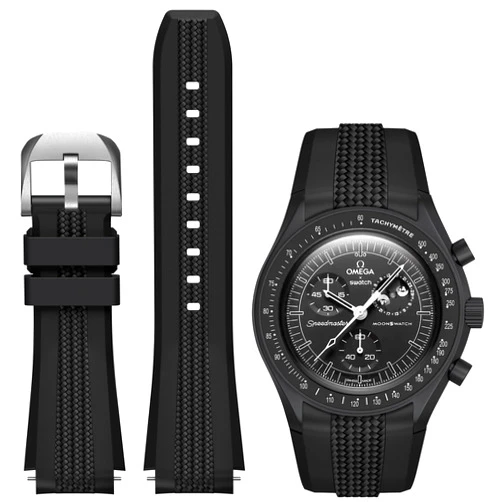 REBANDACE Strap for Moonswatch Watch,Ultra Wide No Gap Silicone Strap for Omega X Swatch Speedmaster Moonswatch Watch 20mm,Soft Replacement Curved Strap for Swatch Omega Men Women