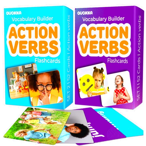 QUOKKA 104 Action Verbs Flash Cards for Speech Therapy Materials ESL Teaching – Educational Vocabulary Builder with Realistic Images for Kids Adults – Picture Cards for Speech and Cognitive Learning