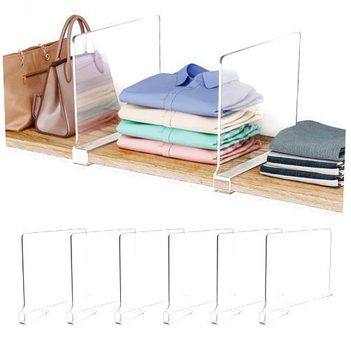 Fixwal 6 PCS Acrylic Shelf Dividers for Closet Organization Clear Shelf Divider for Closet Organizers and Storage Shelf Organizer for Closet, Bedroom, Kitchen, Office, Cabinets, Bathroom