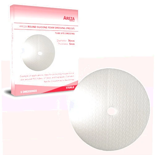 Areza Medical Round Silicone Foam Dressing - Tube Site Dressing - May Help Absorb Leakage Around PEG and Feeding Tubes & Reduce Irritation - 5 PCS Per Box - FSA/HSA Approved