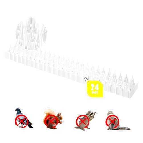 Touri Upgraded 24 Pack Clear PVC Bird Spikes Deterrent Strips, Long Paired with Short Spikes Provide Narrow Gaps to Restrict Birds from Standing and Keep Birds, Cats, Pigeons, and Other Animals Away