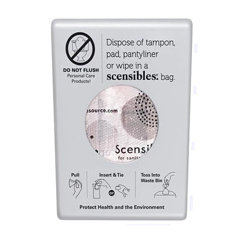 SCENSIBLES Bathroom Dispenser for Menstrual Care Disposal - Bag Dispenser and Refill Boxes - for Tampons, Pads, Other Disposable Hygiene Products (Satin Chrome)