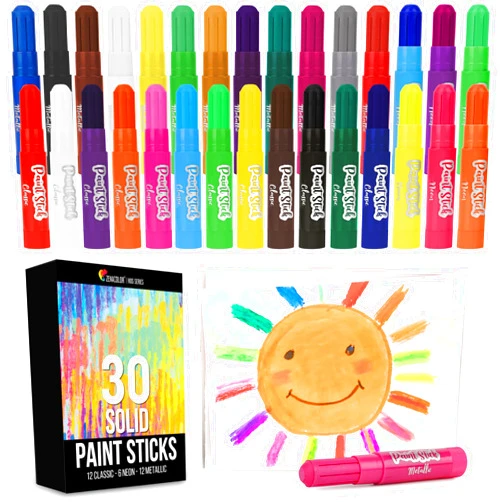 Zenacolor Tempera Paint Sticks (30 Large Paint Sticks) - Paint sticks for Kids Washable - Safe Arts and Craft Paint Sticks for Toddler or Child Use - For Wood Paint, Glass Paint, Rock Paint, or Poster Paint