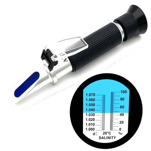 Hallocool Salinity Refractometer for Aquarium Seawater Marine Fishkeeping Salinity Tester 0-100PPT & 1.000-1.070 Salinity Hydrometer Slatwater Refractometer with Automatic Temperature Compensation (ATC)
