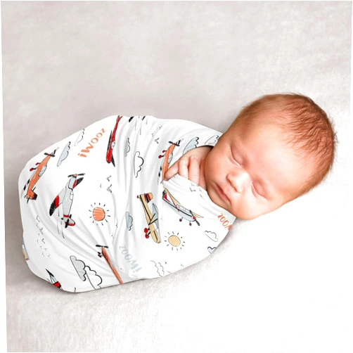 Sweet Jojo Designs Vintage Airplane Boy Baby Swaddle Blanket Infant Newborn Lightweight Jersey Stretchy Receiving Security Stroller Cover Air Plane Transportation Clouds Sun Aviator Red White and Blue