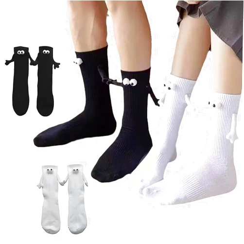 Lssfadccx 4 Pairs Magnetic Holding Hands Socks - Funny Novelty Gifts for Women, Men, Couples, Friends, Black 2 + White 2