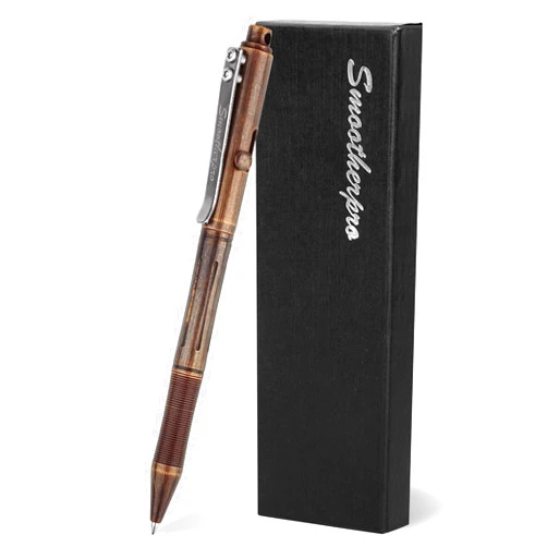 SMOOTHERPRO Bolt Action Pen, Solid Brass Ballpoint Pen Compatible with Pilot G2 Refill, Weighted Heavy Pen for Tremor Parkinson Arthritic Hand, Plated Vintage Retro Black(RG335)