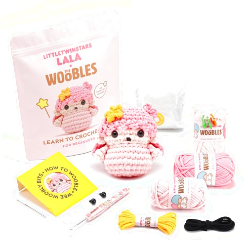 The Woobles Hello Kitty Crochet Kit - Beginners Wooble Crochet Animal Kit Crafts with Easy Peasy Yarn as seen on Shark Tank - with Step-by-Step Video Tutorials (LittleTwinStars - Lala)
