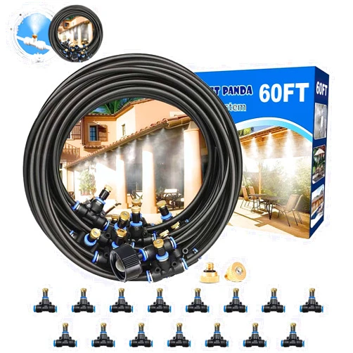 POCKET PANDA Misters for Outside Patio,Outdoor Water Misting Cooling System,60FT|18M.Backyard Mist Kit for Garden,Greenhouse,Fan,Deck,Umbrella,Canopy,Pool,Porch.Trampoline Sprinkler Park,BBQ Party Accessories…
