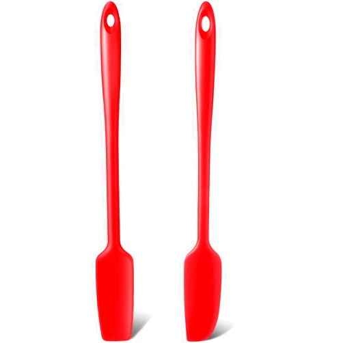 Patelai 2 Pieces Long Handle Silicone Jar Spatula Non-Stick Rubber Scraper Heat Resistant Spatula Silicone Scraper for Jars, Smoothies, Blenders Cooking Baking Stirring Mixing Tools (Red)