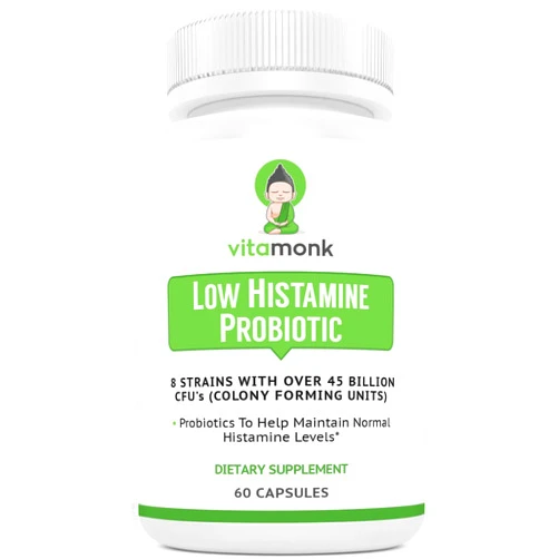 VitaMonk Low Histamine Probiotics Fight Histamine Intolerance and Support Balanced Gut Health - Histamine Free Probiotic for Those Seeking Health Improvements with Histamine Control -60 Capsules