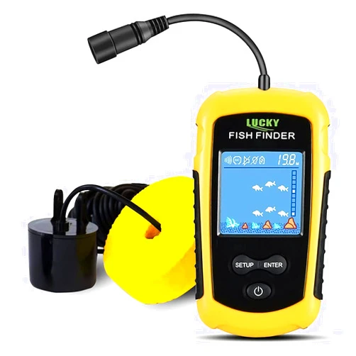 LUCKY Kayak Portable Fish Depth Finder Water Handheld Fish Finder Sonar Castable Kayak Boat Fishfinder Transducer Fishing LCD Display FFC1108