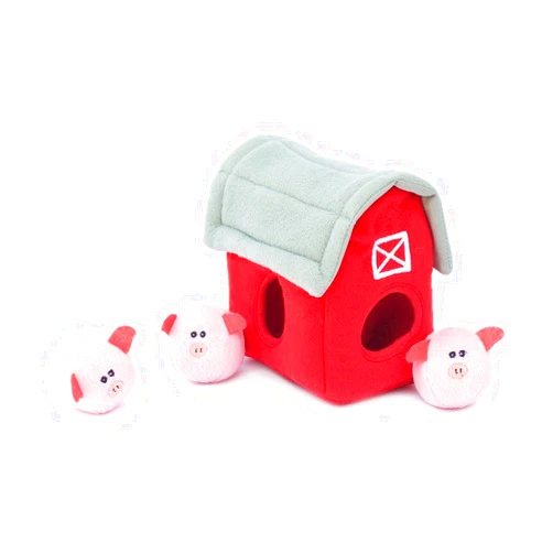 ZippyPaws - Farm Pals Burrow, Interactive Squeaky Hide and Seek Plush Dog Toy - Bubble Babiez Pig Barn