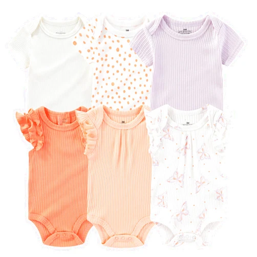 Ruliby Baby Bodysuit 6 Pack Soft Mixed Ribbed Short Sleeve Romper Infant Boy Girl Clothes Set