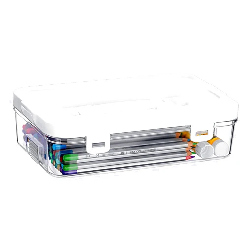 BTSKY Clear Plastic Storage Container with Lid & Handle, Multipurpose Craft Organizers and Storage Box, Easy Carry & Stack Flat Storage Box for Pencils Markers Crayons Sticky Notes, 1 Pack