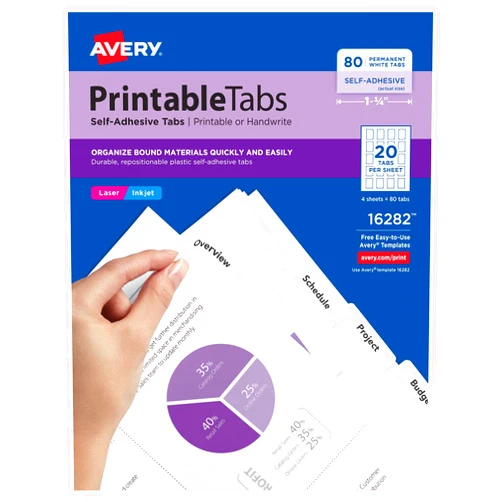 Avery Printable Self-Adhesive Plastic Tabs, 1-3/4