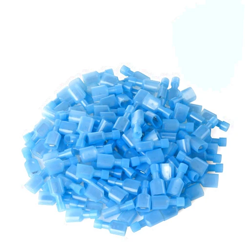 XHF 16-14 AWG Male Spade Disconnect Connectors Terminals Nylon Fully Insulated Quick Crimp Wire Connectors 100 Pcs Blue
