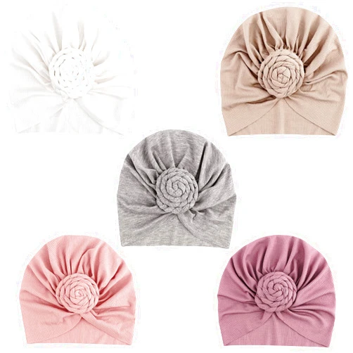 DRESHOW BQUBO 5 Pieces Baby Turban Hats Turban Bun Knot Baby Infant Beanie Baby Girl Soft Cute Toddler Cap