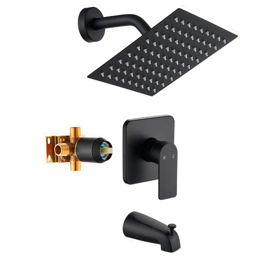 GOXIUHAN Black Tub Shower Faucet Set Complete with 8-Inch Rainfall Shower Head and Tub Spout Included Shower Valve Tub Shower Trim Kit Matte Black