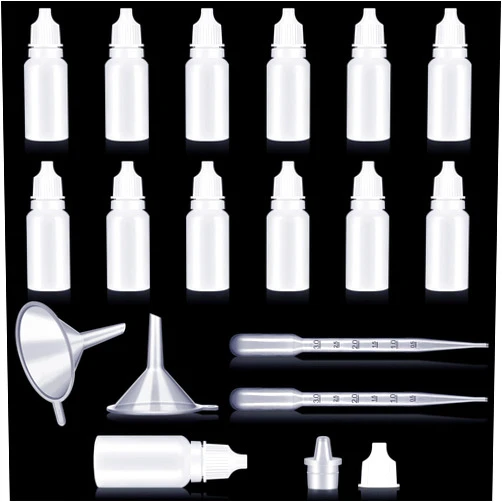 Uiifan 12 Pcs Plastic Squeezable Dropper Bottle Small Empty Liquid Dropper with Screw Cap Portable Eye Dropper Bottle with 2 Funnels 2 Droppers for Eye Drops Oils Saline Essence (White,10ml)