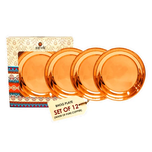 SATVIK Copper Bhog Thali Pooja Accessories Laddu Gopal Bhog Thali Puja/Prayer Prasad Thali For Home and Temple Krishnajanmashtmi (Medium-Pack of 12)
