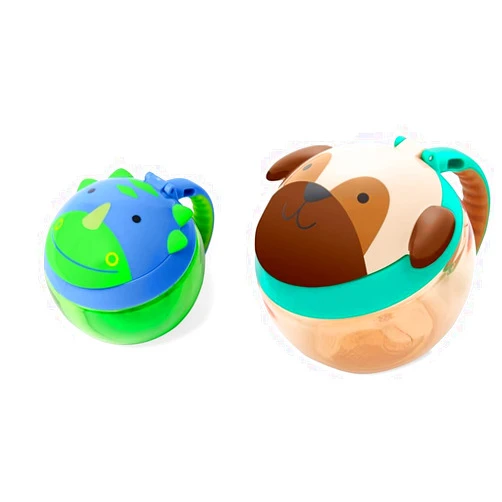 Skip Hop Baby Snack Container Zoo Dino and Pug Cups, Set of 2