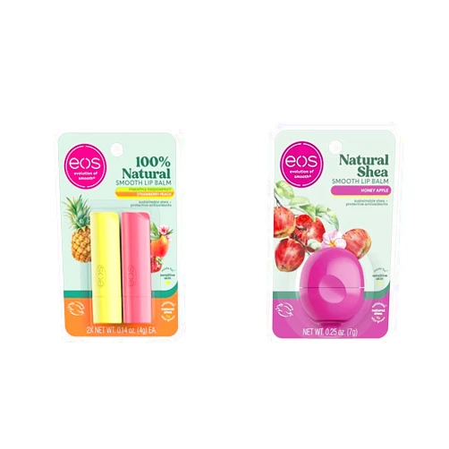 eos 100% Natural Lip Balm - Strawberry Peach and Pineapple Passionfruit, Dermatologist Recommended & Natural Shea Lip Balm- Honey Apple, All-Day Moisture, Made for Sensitive Skin
