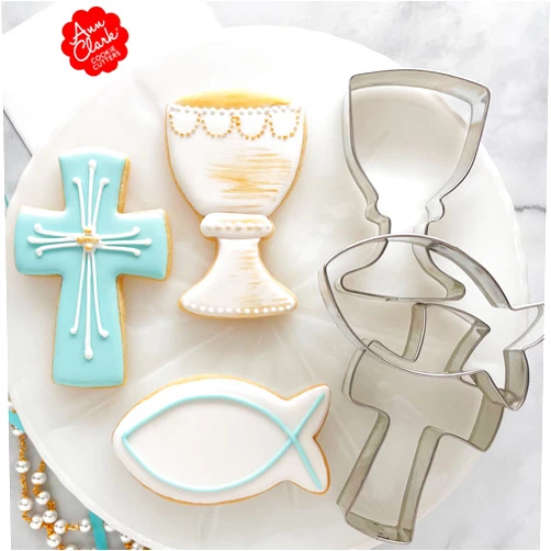 Ann Clark Cookie Cutters Communion Confirmation Baptism Easter Cookie Cutters 3-Pc. Set Made in the USA by Ann Clark, Chalice, Jesus Fish, Holy Cross