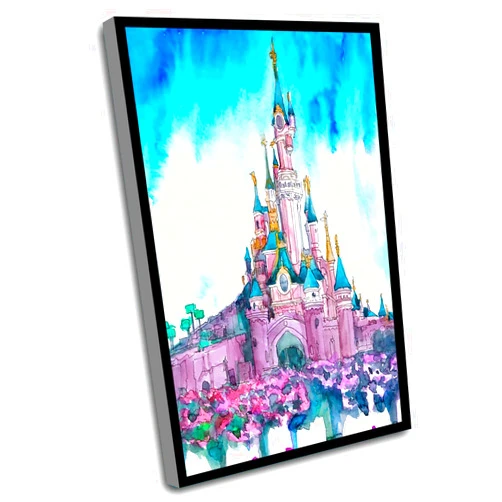 Windrain Master Bedroom Wall Decor,Wall Office Decor,Paris Cinderella Castle Print Watercolor Painting Walt'S World Poster,Magic Kingdom Art Princess Nursery Decor,8x12 Inch Framed Wall Art