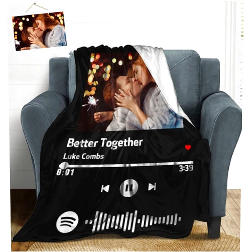 D-Story Personalized Spotify Code Music Blanket,Customized Blankets with Photos for Couples Lover, Custom Flannel Blankets Using Photos of Family, Friends, Husband Wife Or Pet, Birthday Valentines Gifts