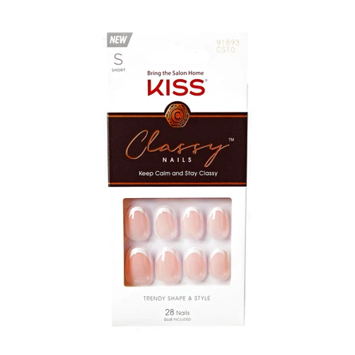 KISS Classy Nails, Press-On Nails, Nail glue included, Exclusive Only', Light White, Short Size, Oval Shape, Includes 28 Nails, 2G Glue, 1 Manicure Stick, 1 Mini File