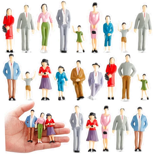 Namalu 14 Pcs 1: 25 Scale Miniature People Figurines Mini Architectural Plastic Figurines Dollhouse People Mini People Figures Painted Standing and Seat People for Miniature Scenes
