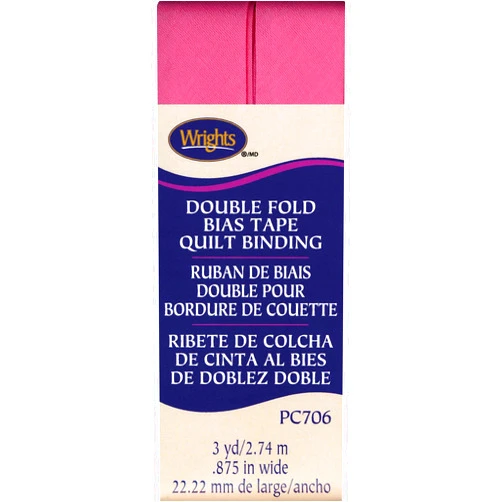 Wrights Products Double Fold Quilt Binding, 7/8 by 3-Yard, Hot Pink