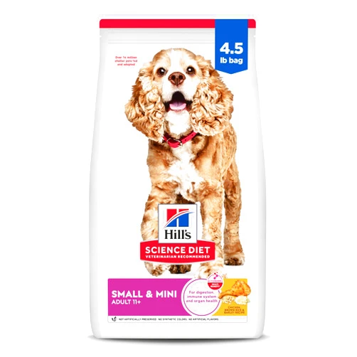 Hill's Science Diet Small & Mini, Senior Adult 11+, Small & Mini Breeds Senior Premium Nutrition, Dry Dog Food, Chicken, Brown Rice & Barley, 4.5 lb Bag