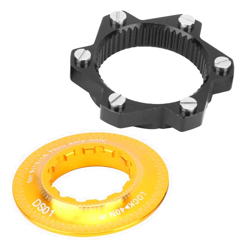 Keenso Bike Center Lock, Center Lock Adapter 6 Bolts Center Disc Brake Rotor Conversion Seat for Mountain Bike(Black & Gold) and Spare Parts